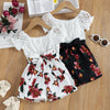 Girls Floral Lace Short Sleeve Top Print Jumpsuit