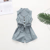 Girls' Lapel Sleeveless Single Breasted Jumpsuit Romper