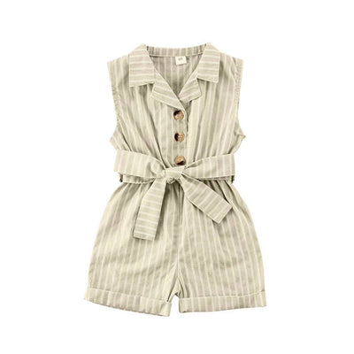 Girls' Lapel Sleeveless Single Breasted Jumpsuit Romper