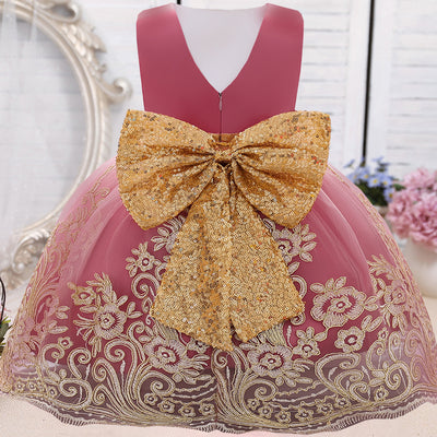 Baby One Year Old Full Moon European And American Girls Print Wedding Princess Dress