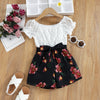 Girls Floral Lace Short Sleeve Top Print Jumpsuit