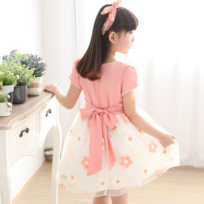 Fashionable Temperament Girl Sun Flower Net Gauze Dress