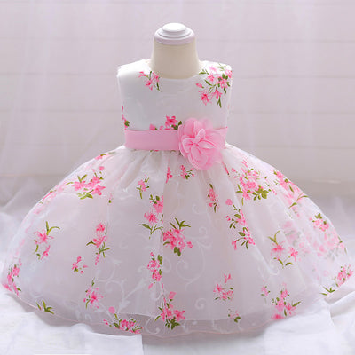 Baby One Year Old Full Moon European And American Girls Print Wedding Princess Dress