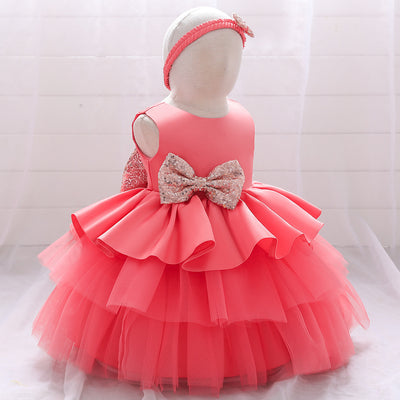 Baby One Year Old Full Moon European And American Girls Print Wedding Princess Dress